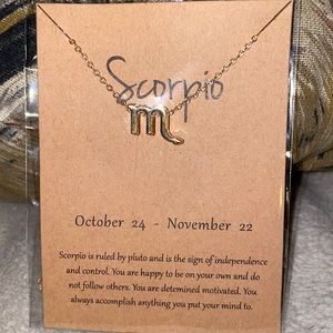 Scorpio Zodiac Sign Necklace , Gold, 16” chain